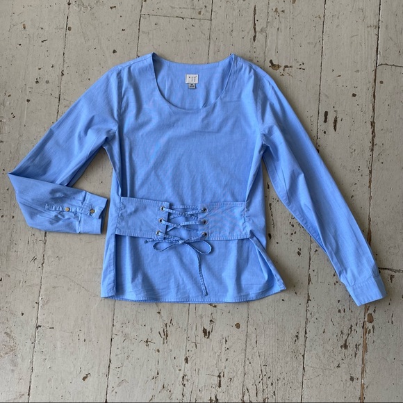 A New Day Blue Chambray Lace Up Blouse - Picture 4 of 9
